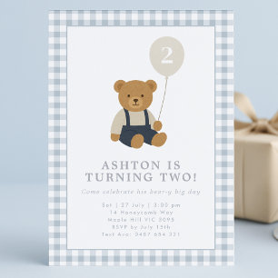 Bleu clair En vichy Ours En Teddy Invitation Anniv