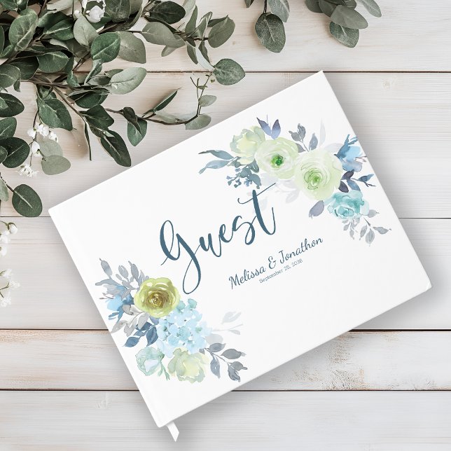 Bleu clair Jaune Vert Floral Mariage Livre d'hôtes (Créateur téléchargé)