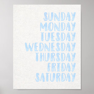 Bleu clair Jours de la semaine Poster de la crèche