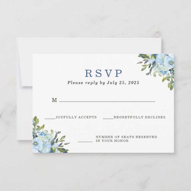 Bleu Clair Navy Fleurs Aquarelle Mariage RSVP (Devant)
