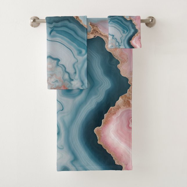 Bleu clair rose or Agitation marbre Design moderne (En situation)