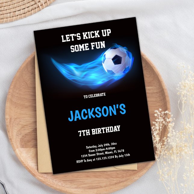 Bleu clair Soccer Invitation Anniversaire (Blue Light Soccer Birthday Invitations)