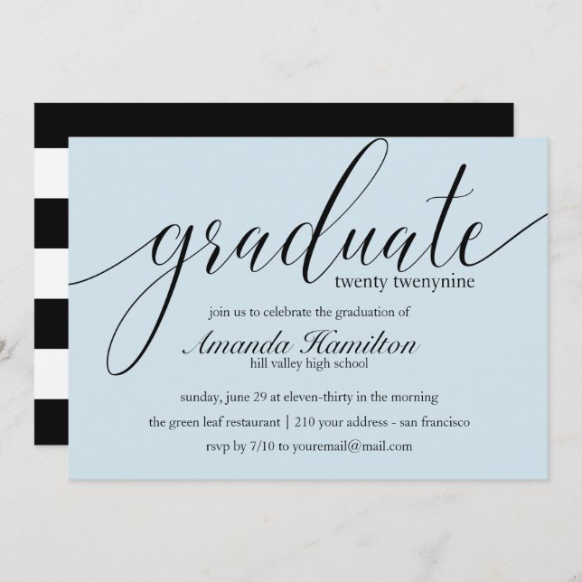 Bleu clair typographie Graduation Invitation (Devant / Derrière)
