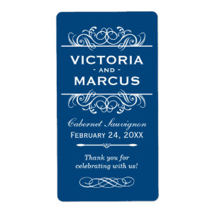 Bleu Classique Mariage Vin Bouteille Monogramme Fa