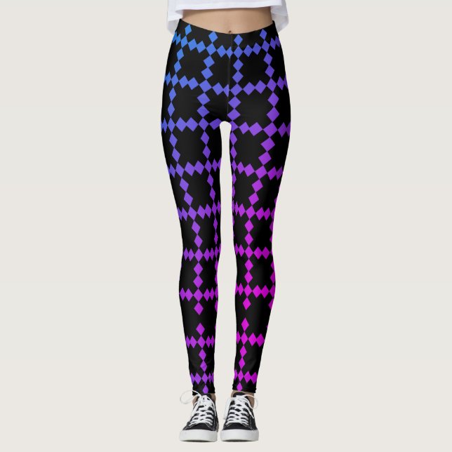 Bleu cool et violet Couleur Carrelage noir Legging (Devant)
