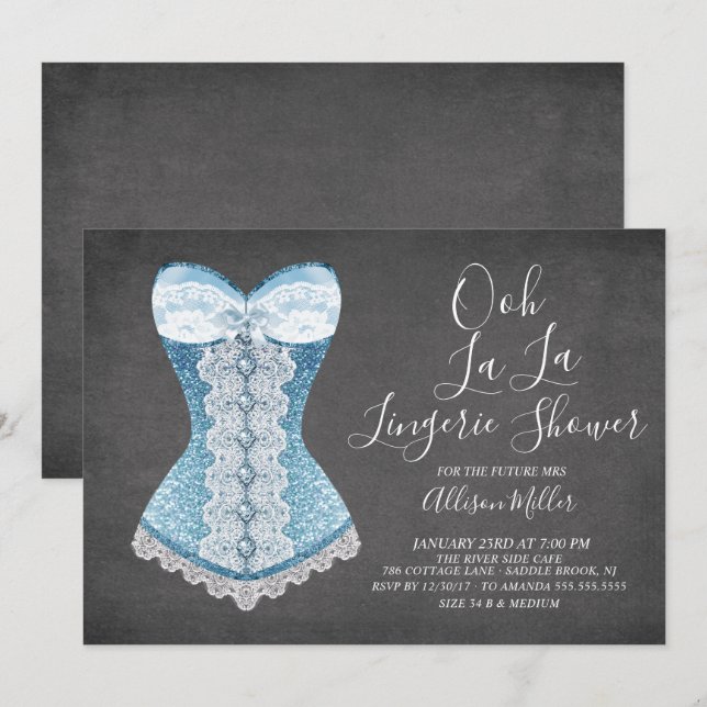 Bleu Corset Lingerie nuptiale Douche Invitation (Devant / Derrière)
