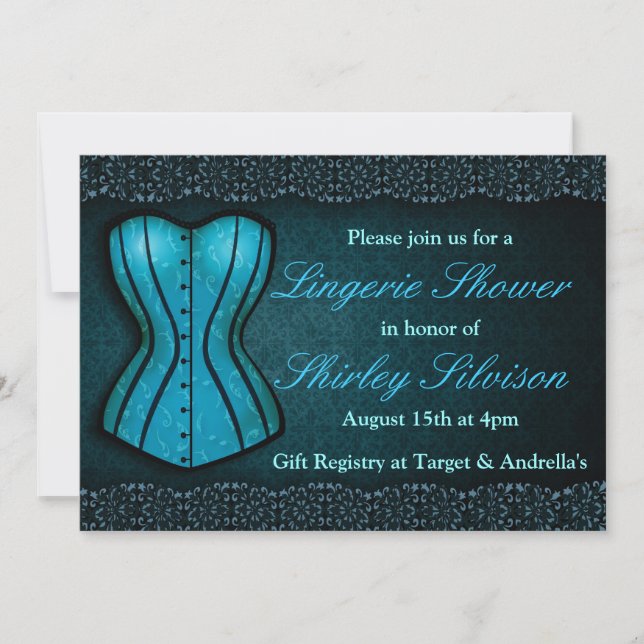 Bleu Corset Lingerie nuptiale Douche Invitation (Devant)