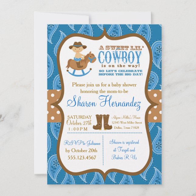 Bleu Cowboy Baby Boy Shower Invitation (Devant)