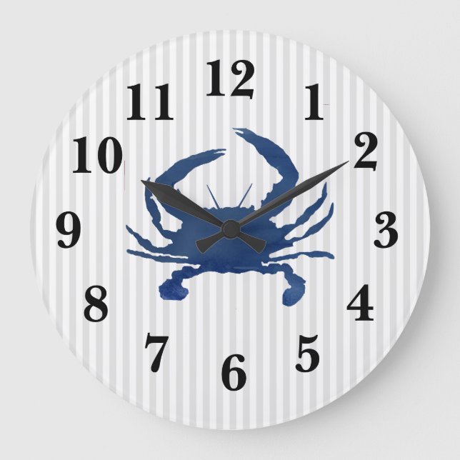 Bleu Crabe Bleu Bande Nautique Grande Horloge (Recto)