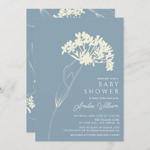 Bleu & Crème Moderne Baby shower Floral Invitation