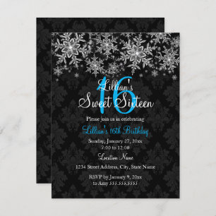 Bleu Cristal Snowflake Sweet 16 Invitation