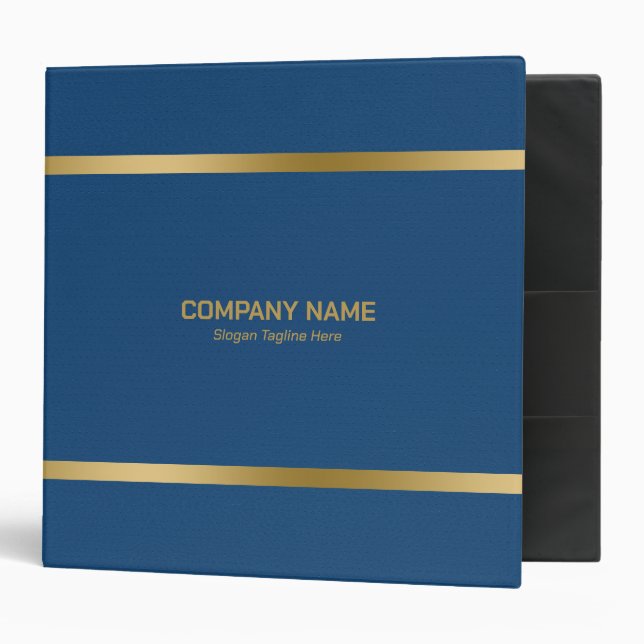 Bleu Cuir Gold Stripes Accents 3 Cercles Classeur (Devant/intérieur)