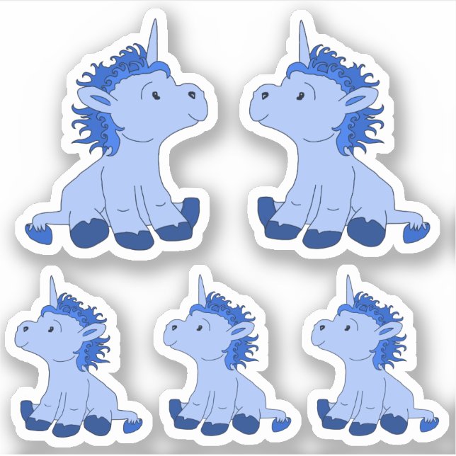 Bleu Cute Unicorn Dessin Enfants Sticker (Devant)