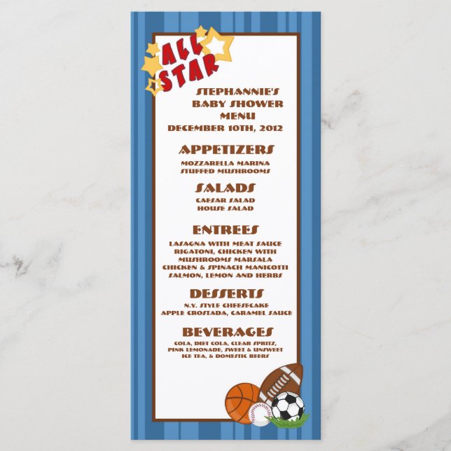 Bleu d'All Star de 25 cartes de menu (Devant)