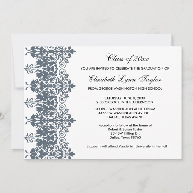 Bleu Damas Faire-part de diplôme (Devant)