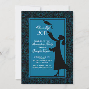 Bleu Damas - Invitation à un diplôme Silhouette Gr