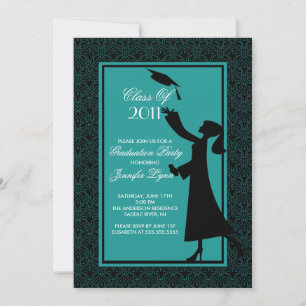 Bleu Damas - Invitation à un diplôme Silhouette Gr
