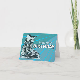 Bleu de botte de ski de carte d'anniversaire