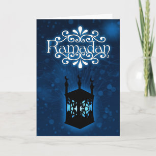 bleu de carte de Ramadan avec la lampe