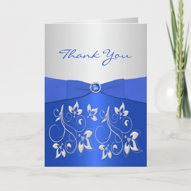 Bleu de Cobalt et Carte de remerciements floral ar (Devant)
