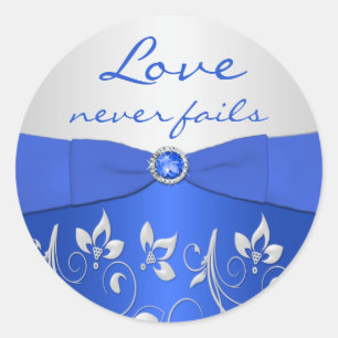 Bleu de cobalt et floral d'argent Sticker rond de 