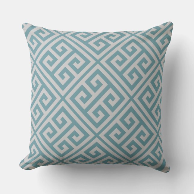 Bleu de coussin grec de motif principal et gris (Recto)