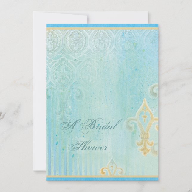 Bleu de Fleur di Lys Damask 2 - faire-part de (Devant)
