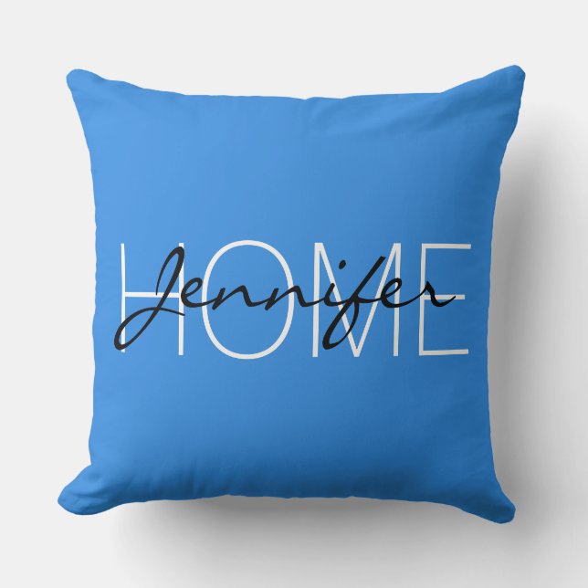 Bleu de France colour home monogram Throw Pillow (Front)