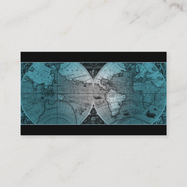 Bleu de globe de carte du monde de carte de visite (Devant)