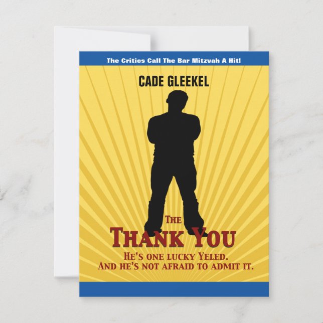 Bleu de jaune de carte de remerciements de Mitzvah (Devant)