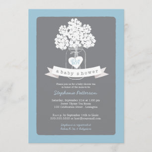 Bleu de Mason Jar  Invitation de Baby shower gris