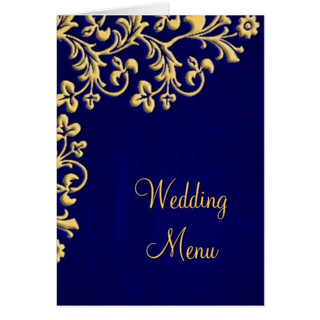 Bleu de menu de mariage et carte de brocard d'or (Devant)