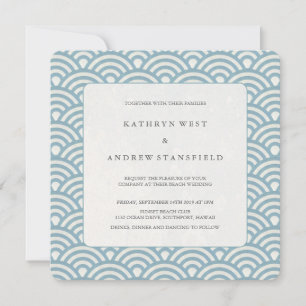 Bleu de mer + Blanc Motif Beach Invitation de mari