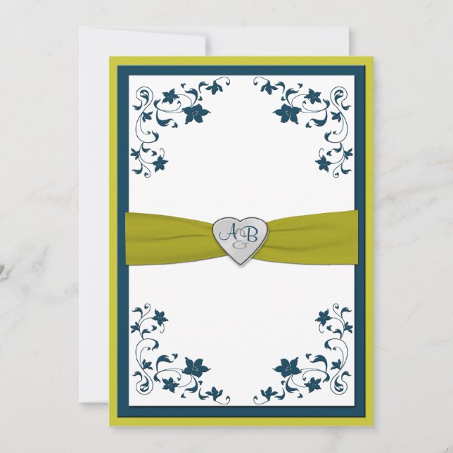 Bleu de monogramme, faire-part de mariage floral (Devant)