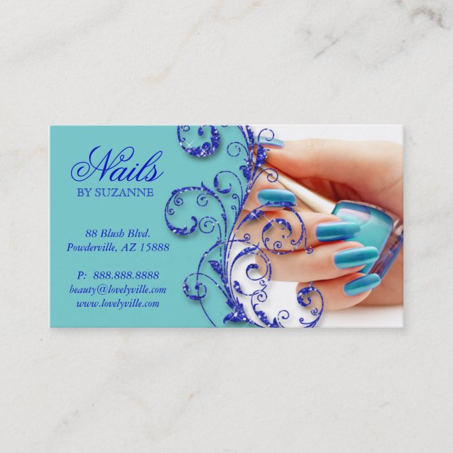 Bleu de parties scintillantes de carte de visite (Devant)