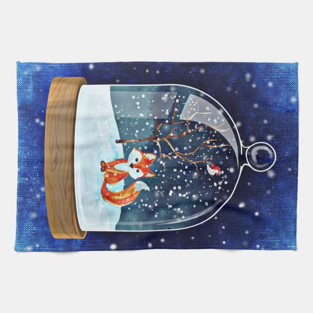 Bleu de renard de Noël de serviette de cuisine (Horizontal)