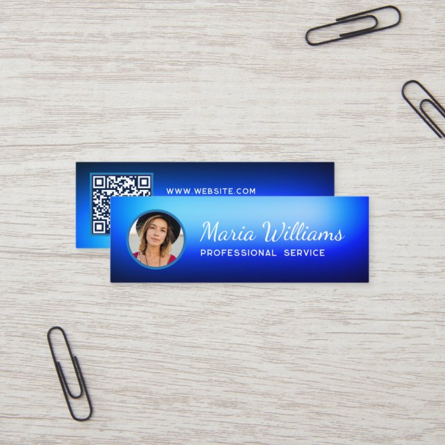 Bleu dégradé photo et code QR Carte de visite (Devant/Arrière en situation)