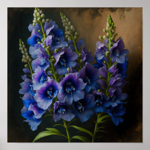 Bleu Delphinium Fleurs Art Imprimer Poster