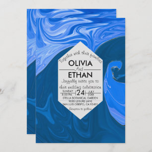 Bleu des vagues Faire-part de mariage d'art abstra