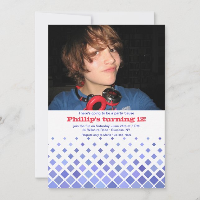 Bleu Diamants Photo Invitation (Devant)