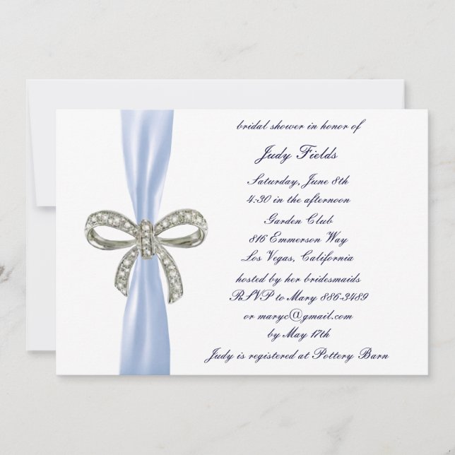 Bleu Diamond Bow nuptiale douche Invitation (Devant)