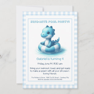 Bleu Dino-Mite Anniversaire Pool Party Invitation