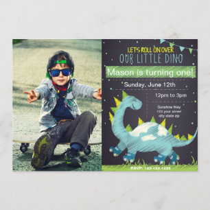 Bleu Dino Patinage Invitation d'anniversaire avec 