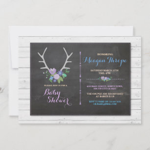 Bleu Douche Garçon Stag Fleur Rustique Invitation