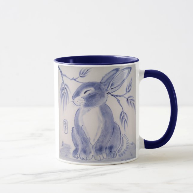 Bleu doux et blanc lapin Design Mug (Droite)