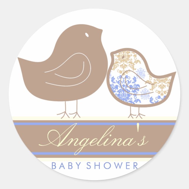 Bleu doux Poussins Baby shower garçon Sticker (Devant)
