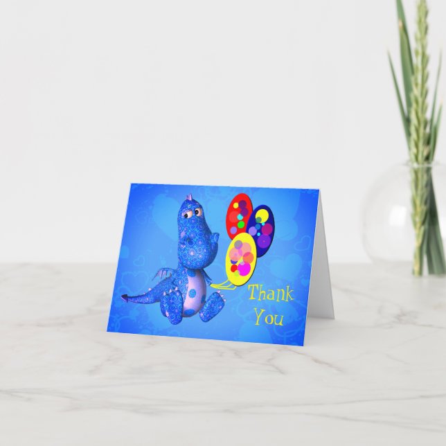 Bleu Dragon tenant des ballons Carte de remercieme (Devant)