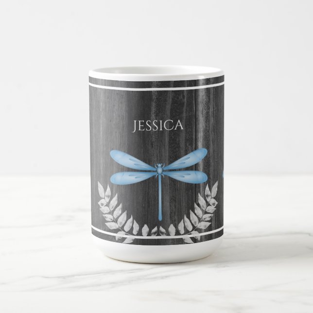 Bleu Dragonfly Rustic Personnalisé café Mug (Centre)