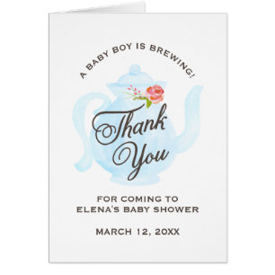 Bleu du carte de remerciements   de baby shower du