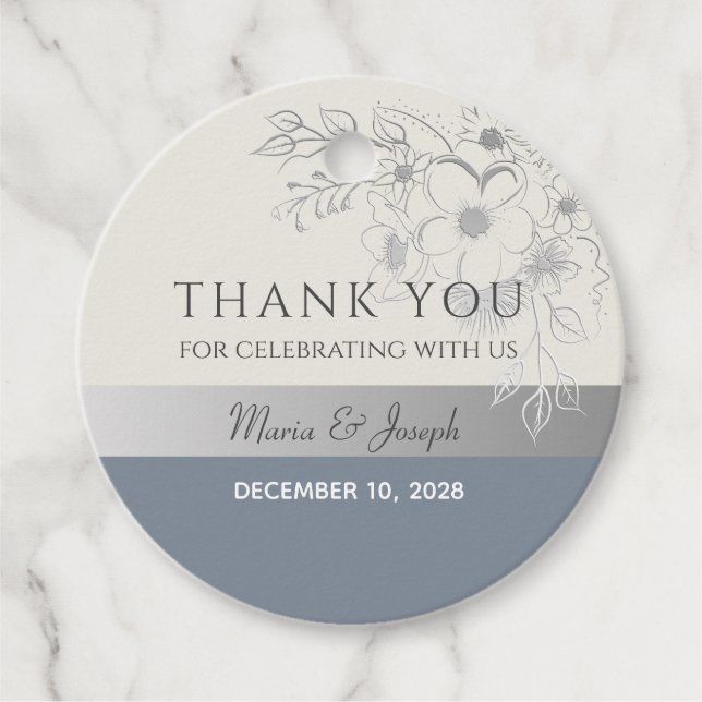 Bleu Dusty Merci Mariage Favoriser les étiquettes (Devant)